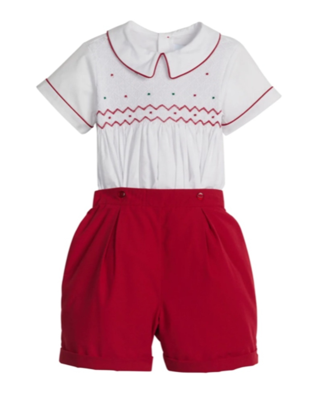 Little English White Top with Red Trim & Red Shorts Set, Christmas 3T boy
